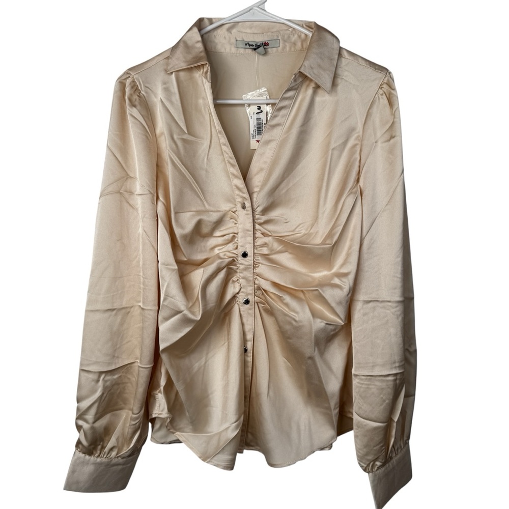 Miss Selfie Long Sleeve Blouse - Cream